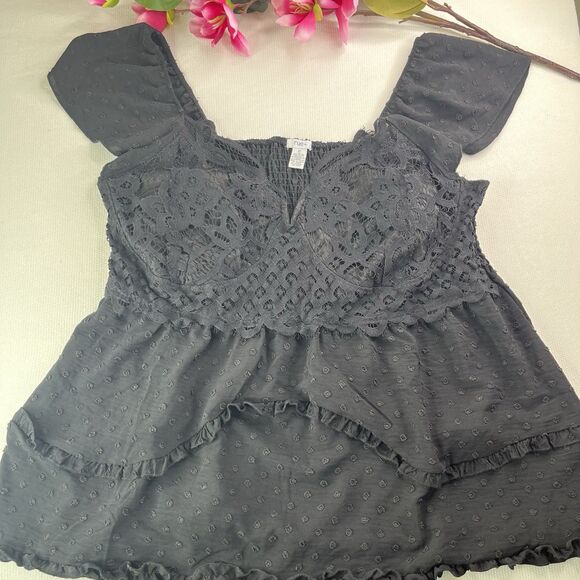 Rue Plus Black Lace Boho Festival Blouse Women’s Plus Size 4X Baby Doll - Picture 1 of 14
